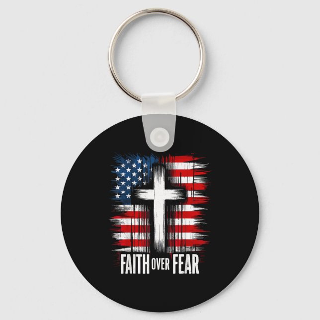 Chaveiro American Usa Flag Christ Faith Over Fear With Cros (Frente)