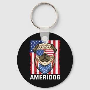 Chaveiro Ameridog American Flag Pug Dog 4 De Julho Indepen