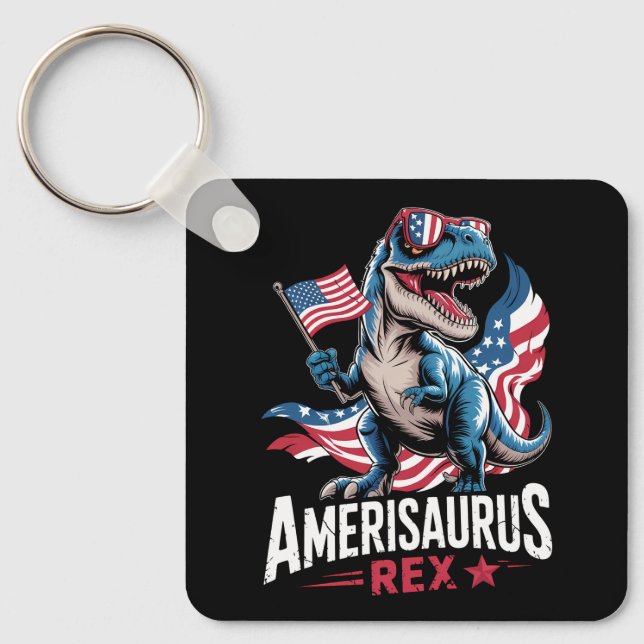 Chaveiro Amerisauro T Rex Dinossaur 4 de julho Americano (Frente)