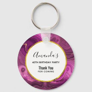 Chaveiro Ametista Roxo E Agato Dourado Aniversário Obrigado