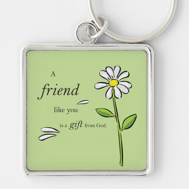 Chaveiro Amigo presente de Deus, margarida em verde, religi (Frente)
