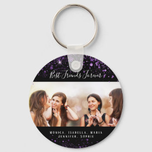 Chaveiro Amigos para sempre - foto de brilho roxo preto