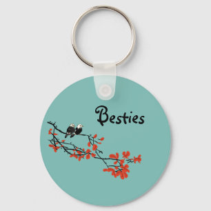 Chaveiro Amizade Citação Duas Pássaros Vermelho Deixa Monog