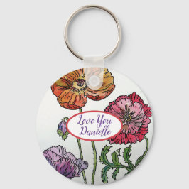 Chaveiro Amo-Te A Chamar Red Poppies Watercolor Key Ring