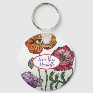 Chaveiro Amo-Te A Chamar Red Poppies Watercolor Key Ring