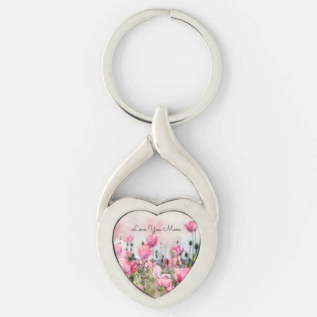 Chaveiro Amo-Te Mãe, Pink Floral Watercolor (Frente)