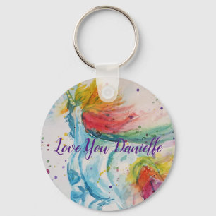Chaveiro Amo Você Nome Rainbow Unicorn Watercolor Key Ring