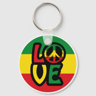 Chaveiro AMOR com símbolo de paz, estilo reggue
