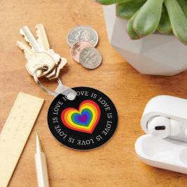 Chaveiro Amor é Amor Coração Arco-Íris LGBTQ em Preto