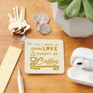 Chaveiro Amor e café adicionam iniciais ouro