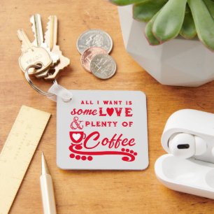 Chaveiro Amor e café adicionam iniciais vermelho