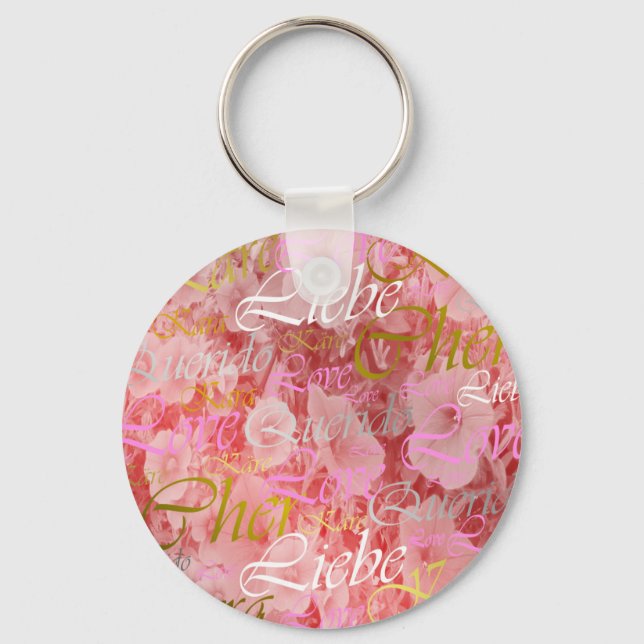 Chaveiro Amor,liebe,kara,cher,käre,Querido,texto,rosa,festi (Frente)