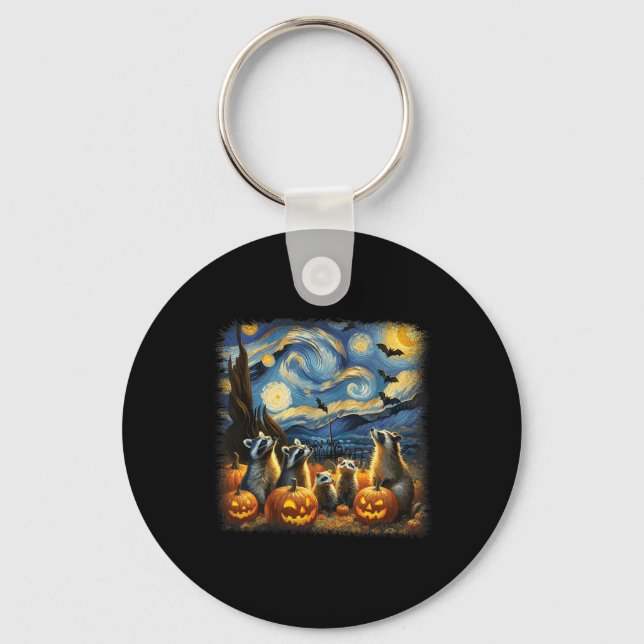 Chaveiro &amp; Possum Halloween Fall Van Gogh Starry Night (Frente)