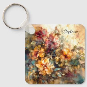 Chaveiro Amuleto de Aquarela Floral Personalizado