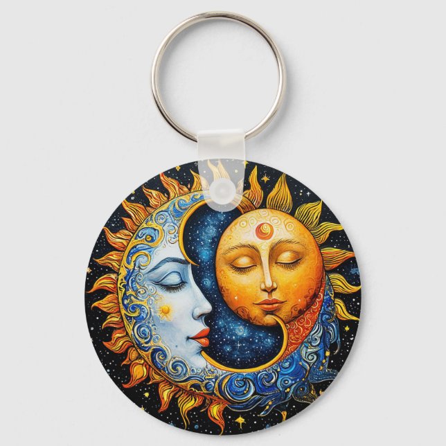 Chaveiro 🌙 Amuleto de Equilíbrio do Sol e da Lua Cósmicos  (Frente)