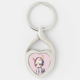 Chaveiro Amuleto de Gatinho Fofo com Fones de Ouvido
