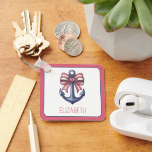 Chaveiro Âncora Azul Náutica com Arco de Stripe Vermelho e 