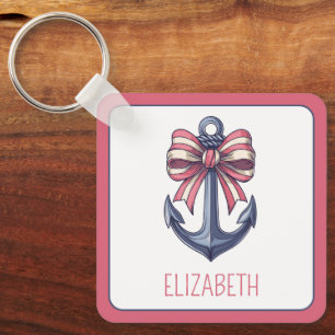 Chaveiro Âncora Azul Náutica com Arco de Stripe Vermelho e 