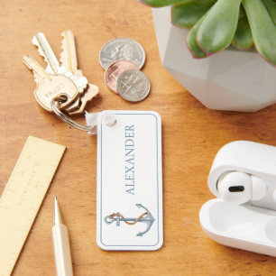 Chaveiro Âncora Azul Vintage com Corda Personalizada