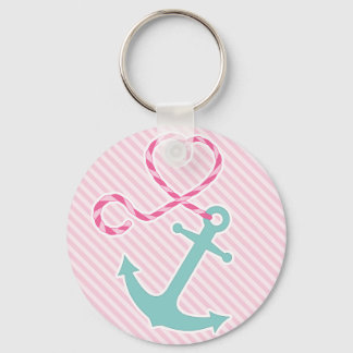 Chaveiro Âncora bonita com corações cardíacas - rosa e aqua