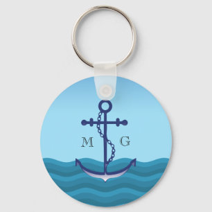 Chaveiro Âncora de navio náutico com monograma duplo