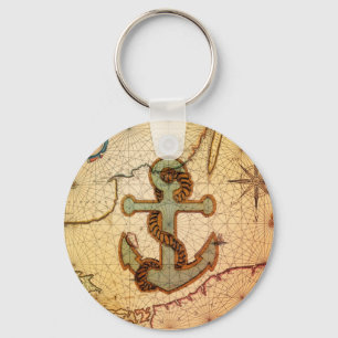 Chaveiro Âncora náutica do vintage do mapa da praia litor