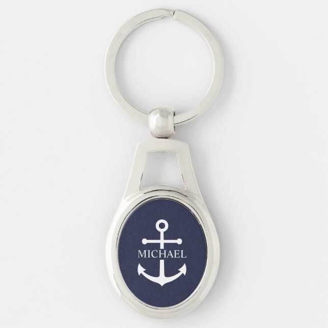 Chaveiro Âncora Personalizada Azul Marinho Náutico Nome (Frente)