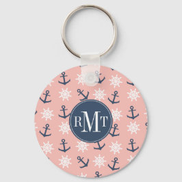 Chaveiro Ancoragem azul do marinho de coral náutico e padrã