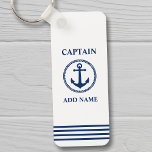 Chaveiro Ancoragem do mar Capitão Adicionar Nome ou Nome do<br><div class="desc">Capitão de Âncora do Mar Náutico Adicionar Nome ou Nome do Barco Marinho Azul no Chaveiro Branco.</div>
