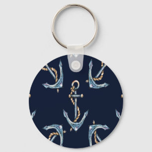 Chaveiro Âncoras de Aquarela Azul-Marinho