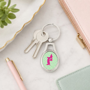 Chaveiro Anel chave do Dachshund cor-de-rosa e verde