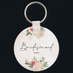 Chaveiro Anel de Chave Bridesmaid de Pêonia e Folha de Ouro<br><div class="desc">Projetado para coordenar com a nossa coleção Peony e Dourada, este anel-chave de bridesmaid personalizável que combina pontes apresenta flores rosa e douradas de pedras com folhagem verde num fundo de aquarela. Para personalização mais avançada deste design, por exemplo, alteração do layout, da fonte ou do tamanho do texto, clique...</div>