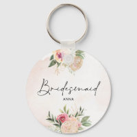Anel de Chave Bridesmaid de Pêonia e Folha de Ouro