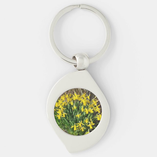 Chaveiro Anel de Chave de Metal Daffodils Amarelo primavera (Frente)