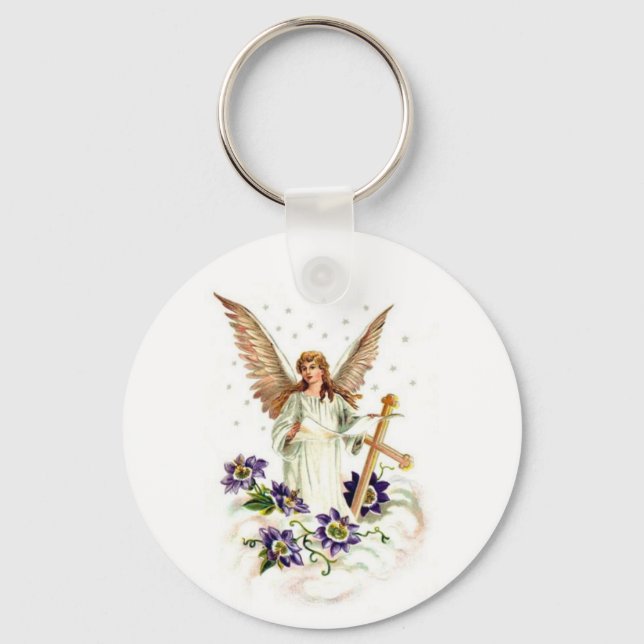 Chaveiro Angel Com Flores De Cruz E Clematis (Frente)