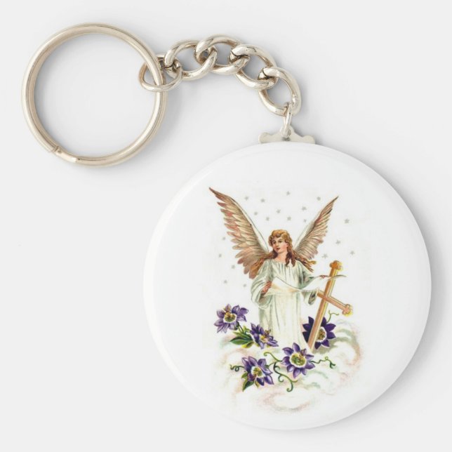 Chaveiro Angel Com Flores De Cruz E Clematis (Frente)