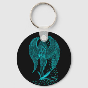 Chaveiro Angel, perdido no pensamento, Design preto e branc