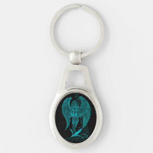 Chaveiro Angel, perdido no pensamento, Design preto e branc