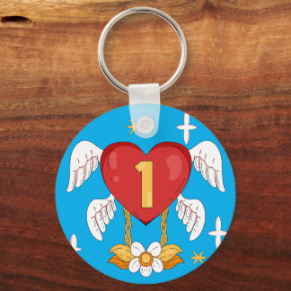 Chaveiro Angelic Wings Heart With Number One in The middle