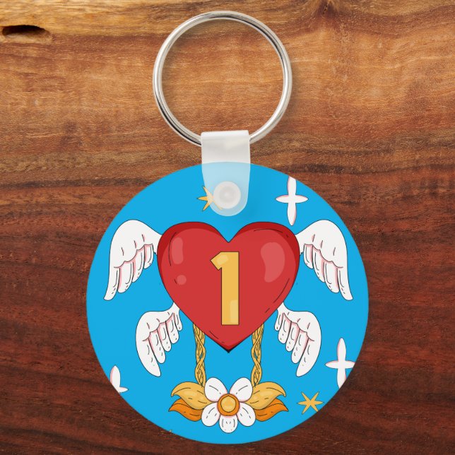 Chaveiro Angelic Wings Heart With Number One in The middle (Frente)