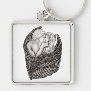 Chaveiro Angels Kissing, Design preto e branco