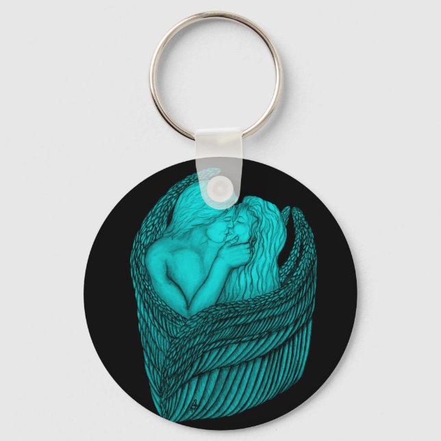 Chaveiro Angels Kissing, Design preto e verde (Frente)