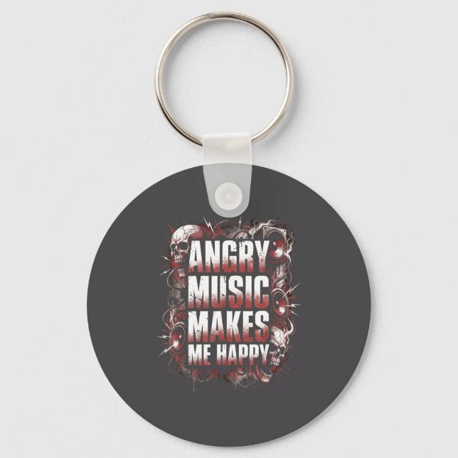 Chaveiro Angry Music Makes Me Happy Heavy Metal Skull Rock  (Frente)