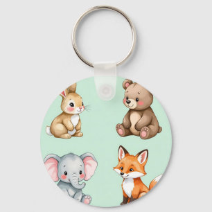 Chaveiro Animais Bebês Adoráveis da Floresta em Aquarela Pa