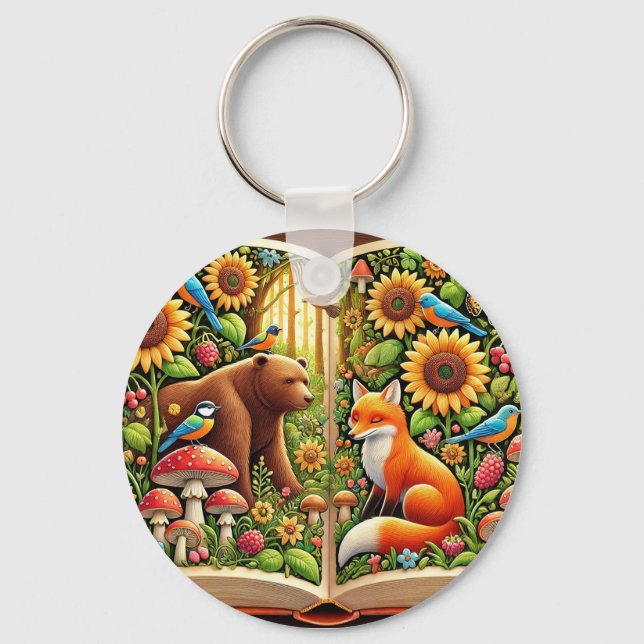 Chaveiro 🌻 Animais de Desenho Animado da Floresta Natureza (Frente)