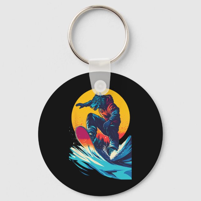 Chaveiro Animais De Snowboard - Lobo Num Snowboard Snowboar (Frente)