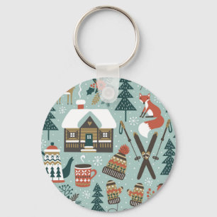 Chaveiro Animais Florestais: Inverno Vintage Sem Costura.