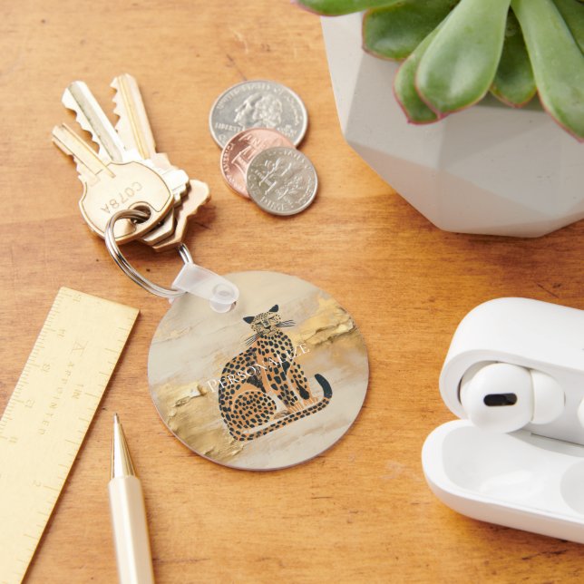 Chaveiro Animais Leopardo Dourados com Creme (Mesa)