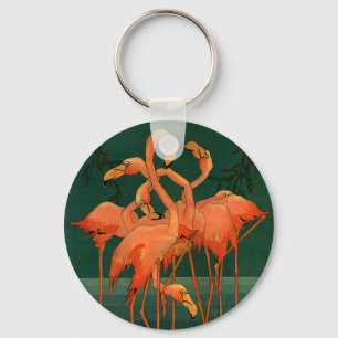 Chaveiro Animais Selvagens Antigos, Flamingos Rosa Tropicai