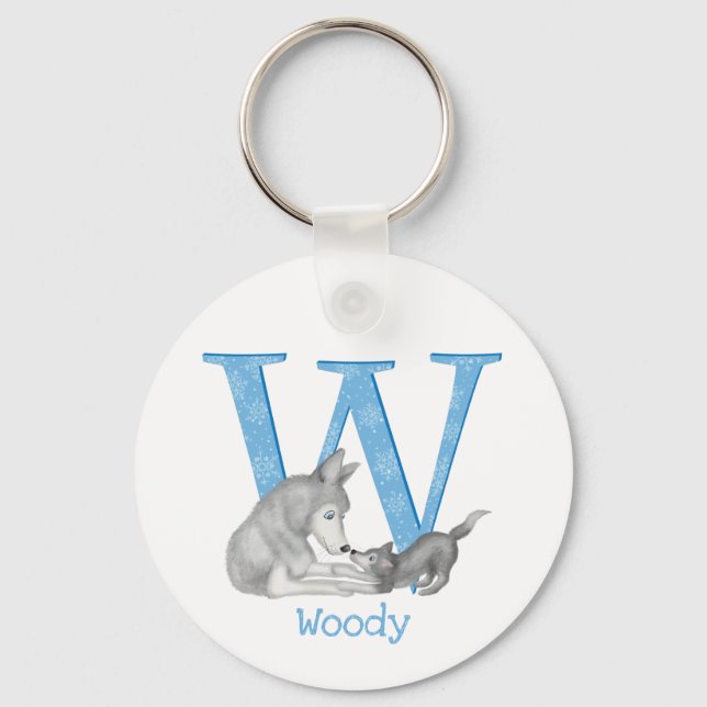 Chaveiro Animal ABC W é para anel chave de lobo (Frente)